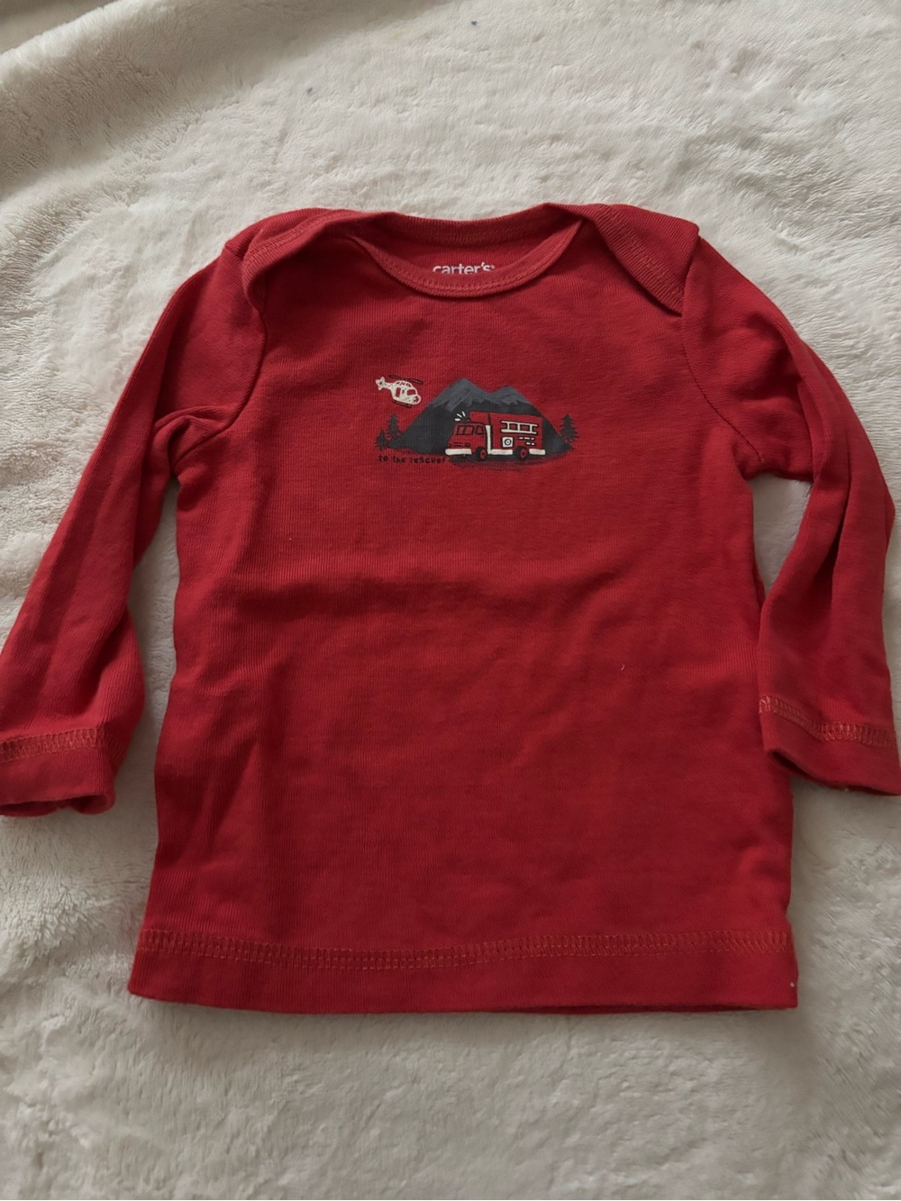 Carter's Red Long Sleeve Tee with Firetruck and Mountain Graphic